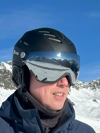 Skihelm Vizorz Lux zwart - Dubbel vizier (zilver en oranje) en hoes - Maat L