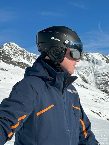 Skihelm Vizorz Lux zwart - Dubbel vizier (zilver en oranje) en hoes - Maat L