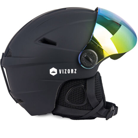 Skihelm Vizorz zwart- Incl hoes, vizier oranje en vizier grijs/goud - Maat L
