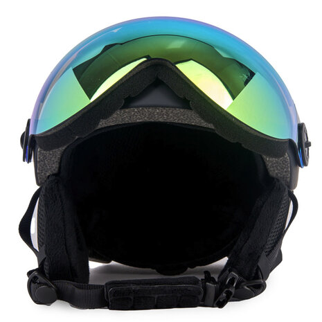 Skihelm Vizorz zwart- Incl hoes, vizier oranje en vizier grijs/goud - Maat L