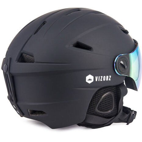 Skihelm Vizorz zwart- Incl hoes, vizier oranje en vizier grijs/goud - Maat L