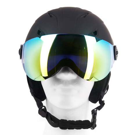 Skihelm Vizorz zwart- Incl hoes, vizier oranje en vizier grijs/goud - Maat L