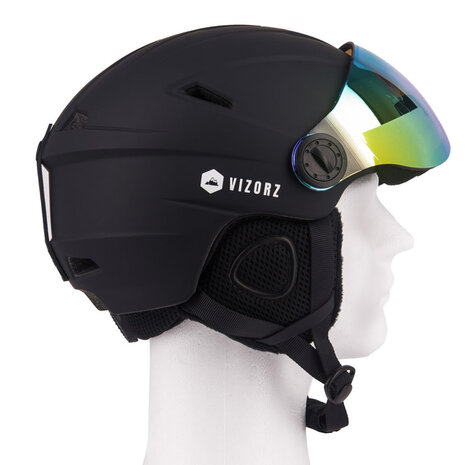 Skihelm Vizorz zwart- Incl hoes, vizier oranje en vizier grijs/goud - Maat L