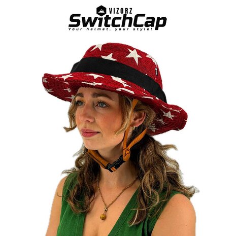 Vizorz SwitchCap fietshelm - Red stars stylish