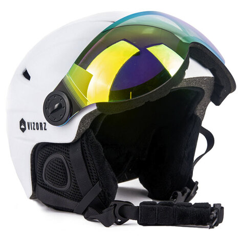 Skihelm Vizorz wit  - Incl hoes, vizier oranje en vizier grijs/goud - Maat L