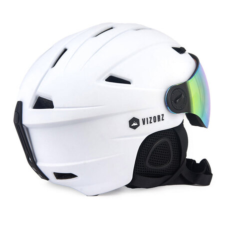 Skihelm Vizorz wit  - Incl hoes, vizier oranje en vizier grijs/goud - Maat L