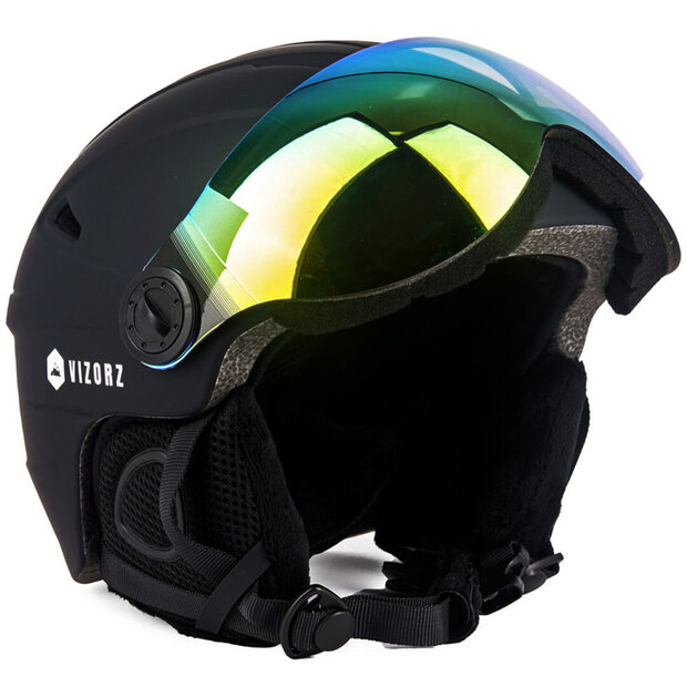 Skihelm Vizorz zwart- Incl hoes, vizier oranje en vizier grijs/goud - Maat L