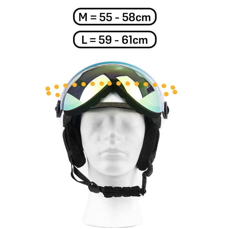 Skihelm Vizorz wit  - Incl hoes, vizier oranje en vizier grijs/goud - Maat L