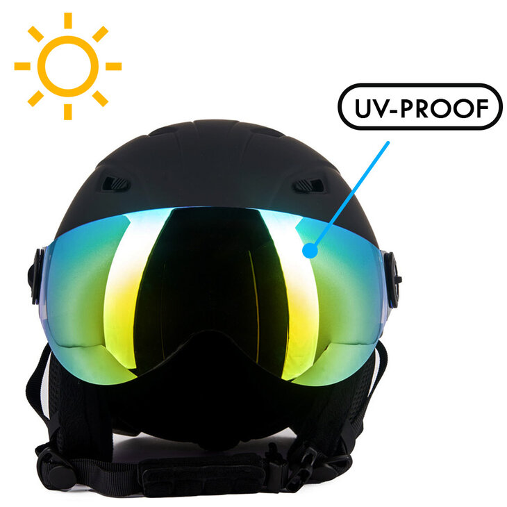 Skihelm Vizorz zwart- Incl hoes, vizier oranje en vizier grijs/goud - Maat L