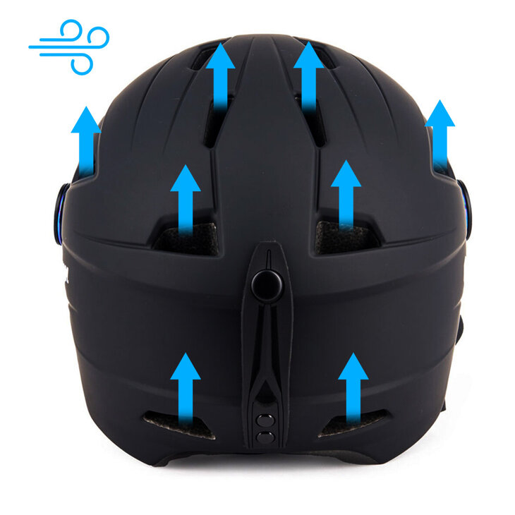 Skihelm Vizorz zwart- Incl hoes, vizier oranje en vizier grijs/goud - Maat L