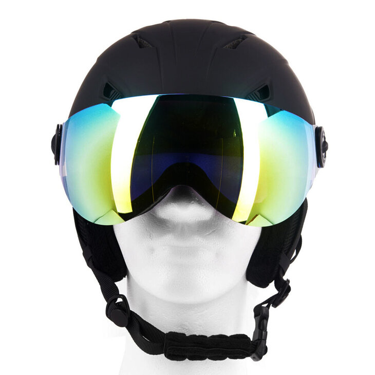 Skihelm Vizorz zwart- Incl hoes, vizier oranje en vizier grijs/goud - Maat L