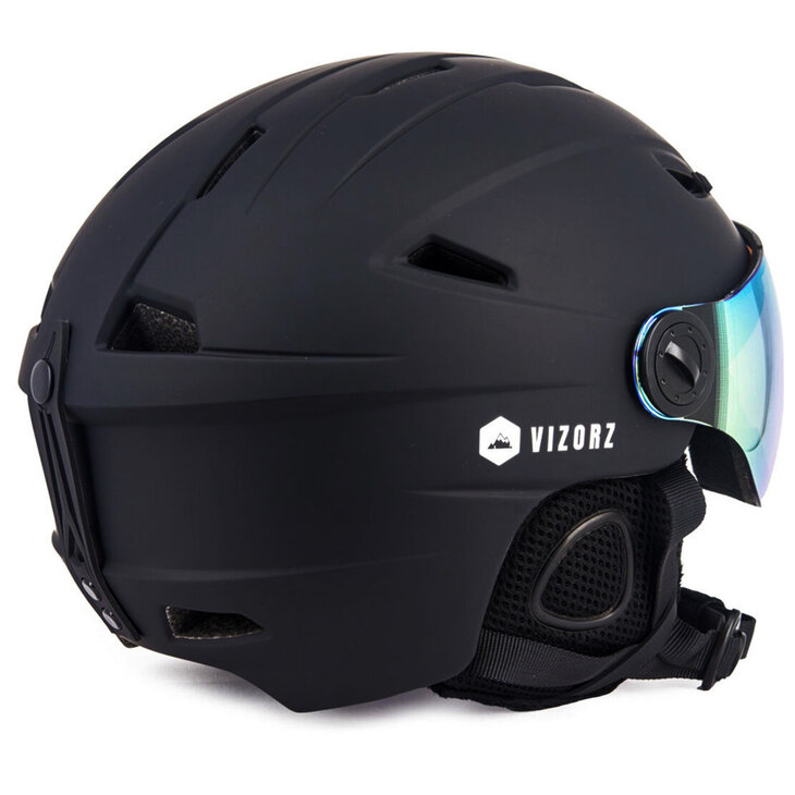 Skihelm Vizorz zwart- Incl hoes, vizier oranje en vizier grijs/goud - Maat L