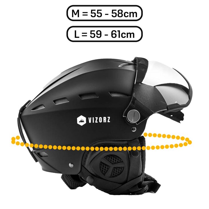 Skihelm Vizorz Lux zwart - Dubbel vizier (zilver en oranje) en hoes - Maat M