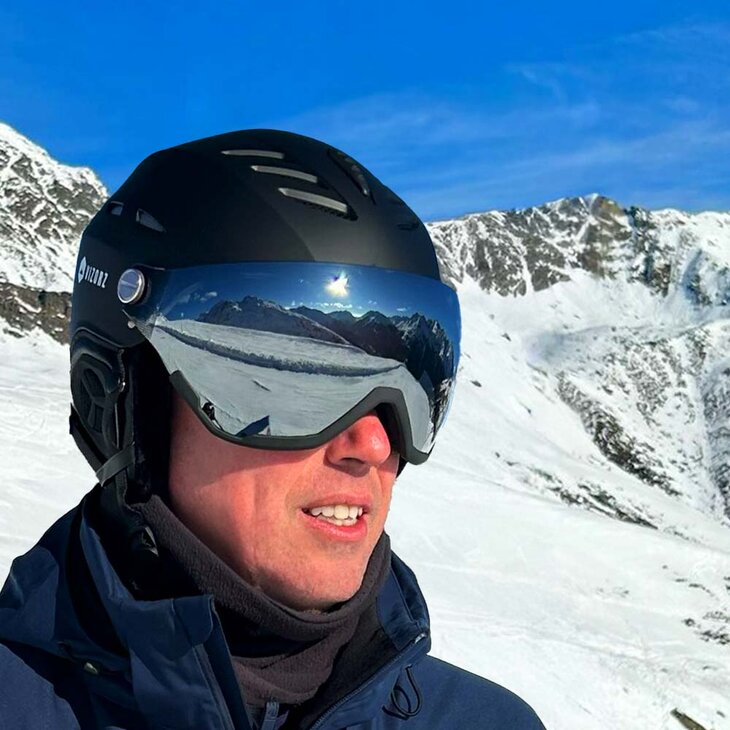 Skihelm Vizorz Lux zwart - Dubbel vizier (zilver en oranje) en hoes - Maat M