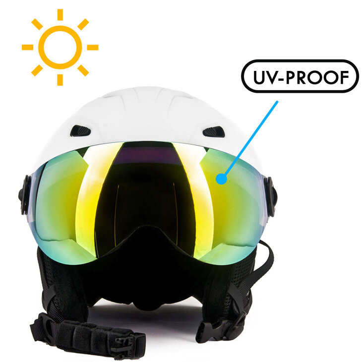 Skihelm Vizorz wit - Incl hoes, vizier oranje en vizier grijs/goud - Maat M