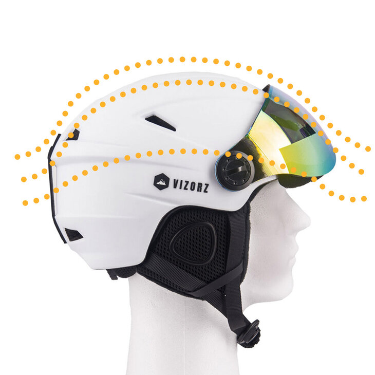 Skihelm Vizorz wit - Incl hoes, vizier oranje en vizier grijs/goud - Maat M