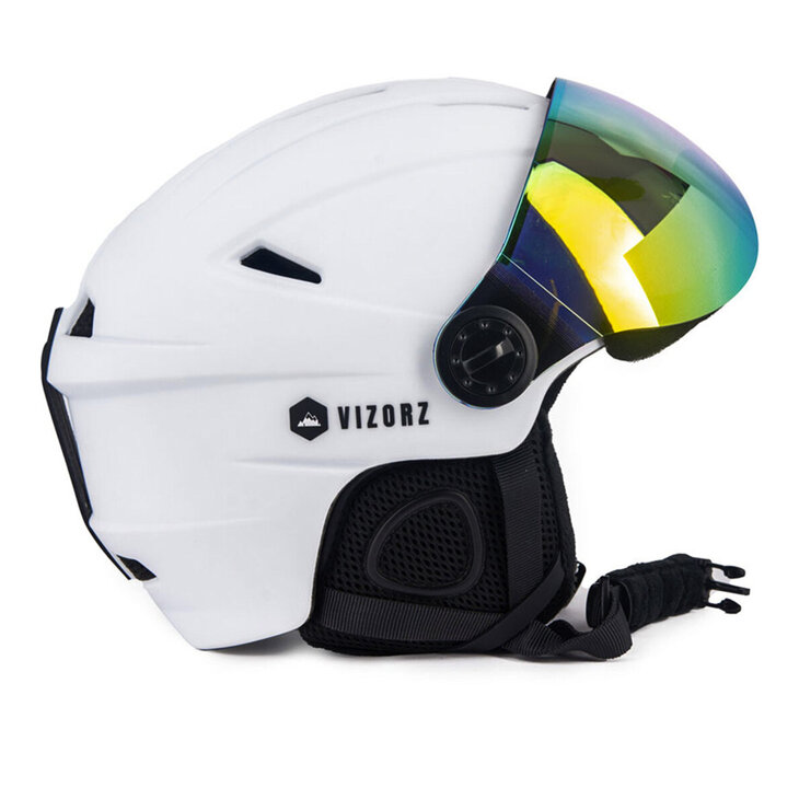 Skihelm Vizorz wit - Incl hoes, vizier oranje en vizier grijs/goud - Maat M