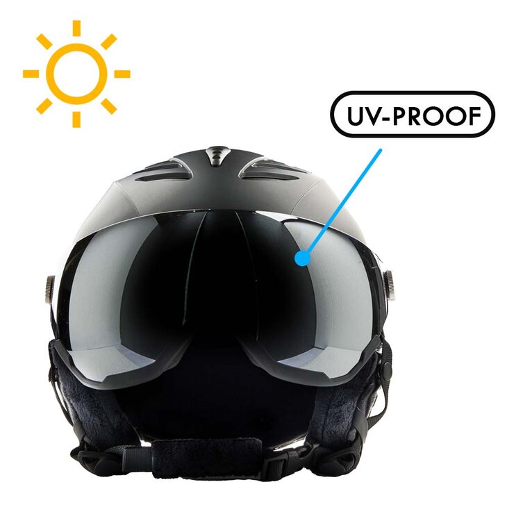 Skihelm Vizorz Lux zwart - Dubbel vizier (zilver en oranje) en hoes - Maat L