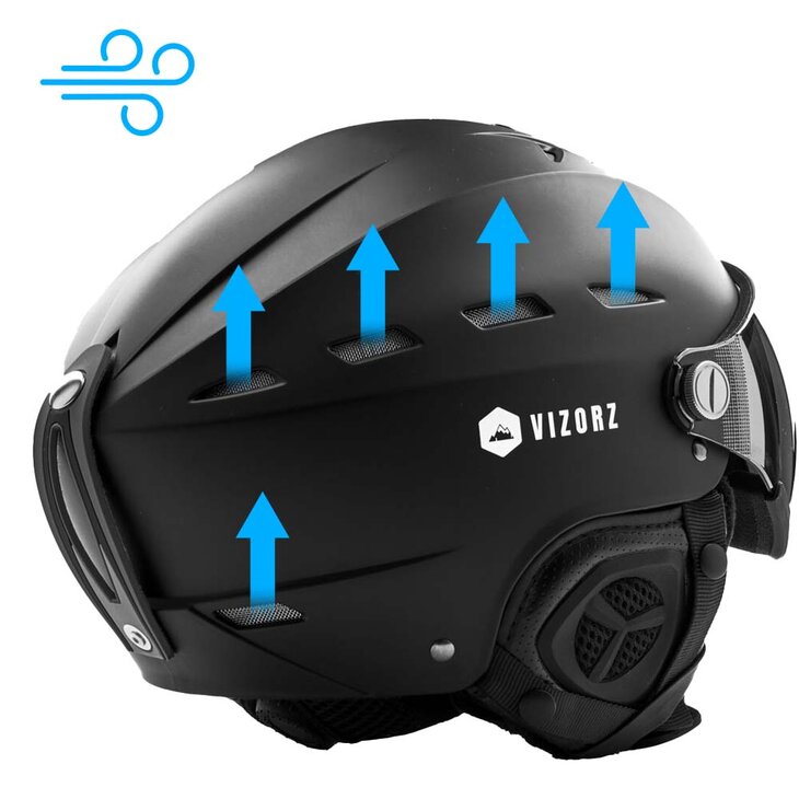 Skihelm Vizorz Lux zwart - Dubbel vizier (zilver en oranje) en hoes - Maat L