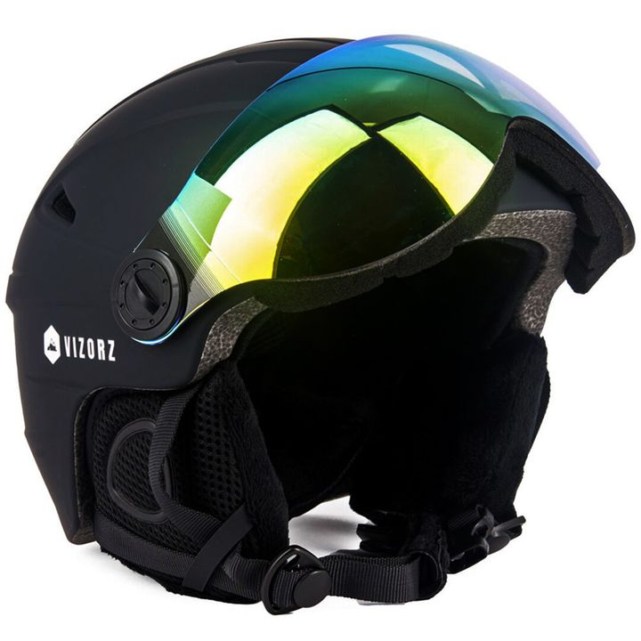 Skihelm Vizorz zwart- Incl hoes, vizier oranje en vizier grijs/goud - Maat L